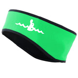 Warm Belly Wetsuits Children's Neoprene Head Band in key lime green with black trim. The Warm Belly Wetsuit logo is printed in white on the left side of the headband.