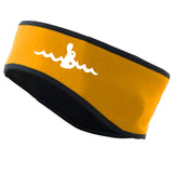 Warm Belly Wetsuits Children's Neoprene Head Band in mango orange with black trim. The Warm Belly Wetsuit logo is printed in white on the left side of the headband.
