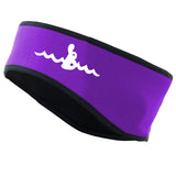 Warm Belly Wetsuits Children's Neoprene Head Band in purple with black trim. The Warm Belly Wetsuit logo is printed in white on the left side of the headband.